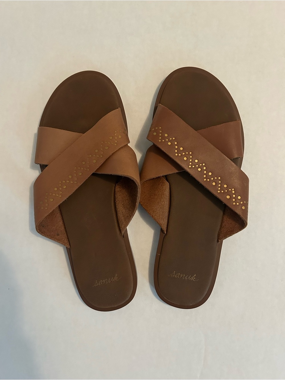 Sanuk Tobacco Gold Embellished Slip On Sandals